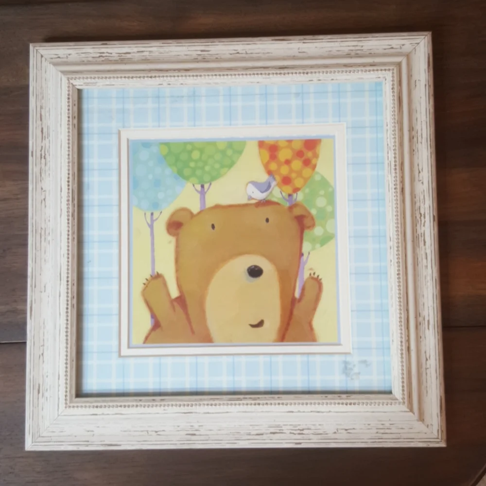 Framed Bear Print Nursery Baby Wall Art 10 x 10